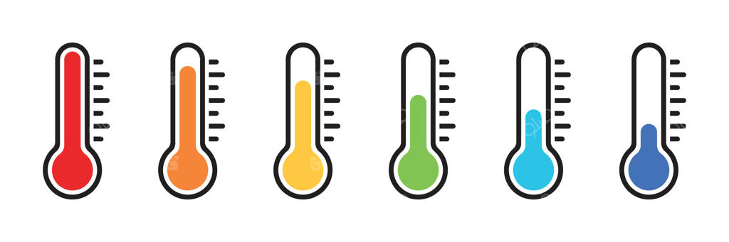مجموعه آیکون دماسنج به سبک تخت. تصویر کنترل آب و هوا بر روی پس‌زمینه‌ای جداگانه. مفهوم تجاری تغییرات آب و هوا.