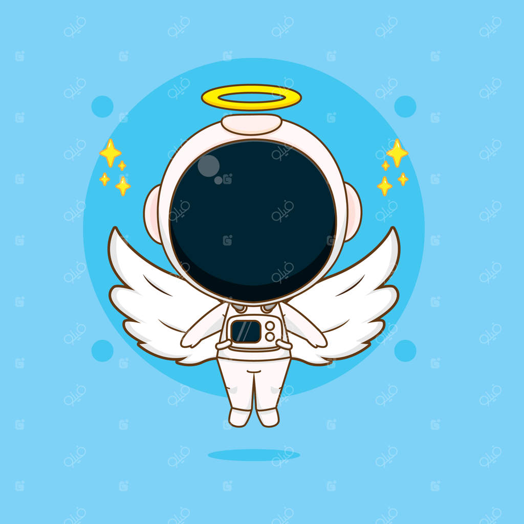 کارتونی از یک فضانورد بامزه به شکل فرشته