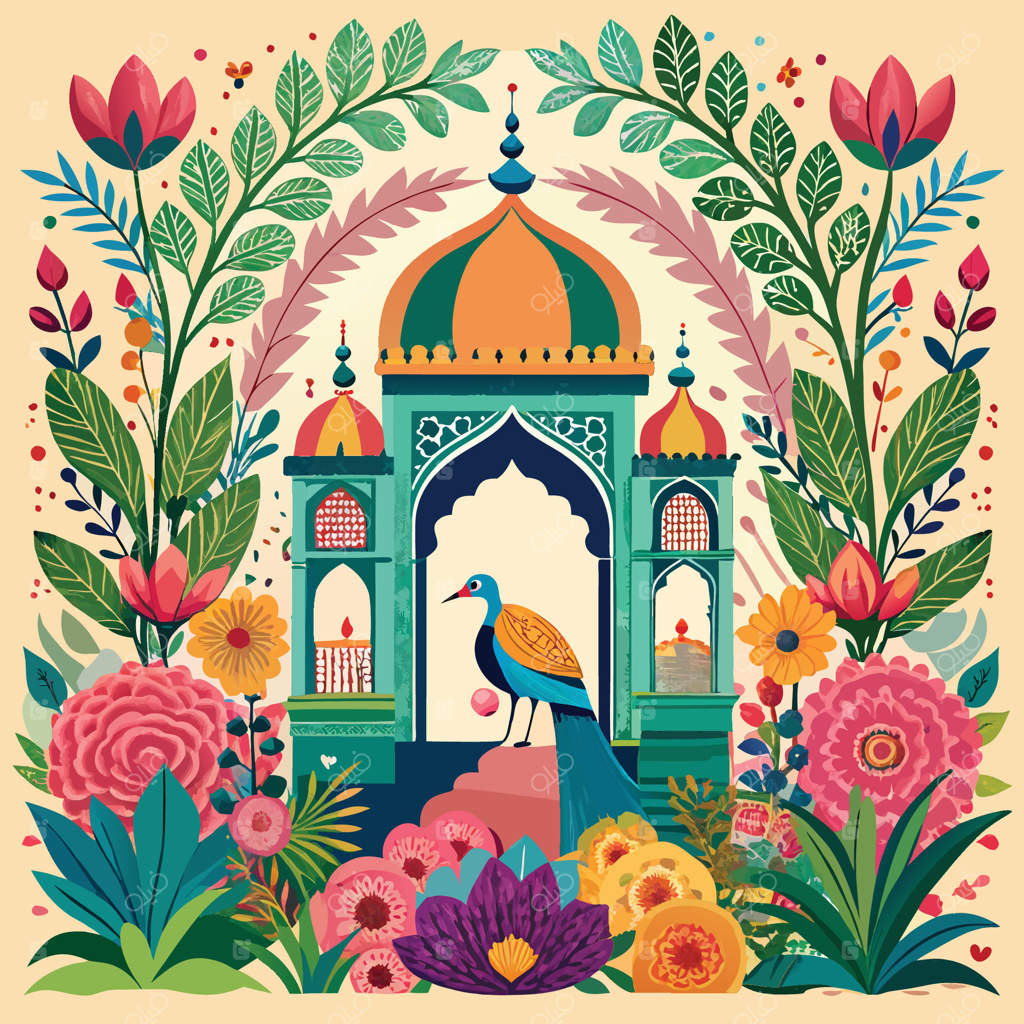 باغ گل‌های تزیینی با الهام از هنر مغولی و ورودی قوسی شکل