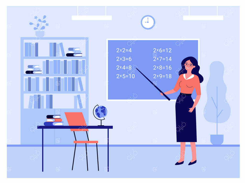 خانم معلم ایستاده در کنار تخته سیاه