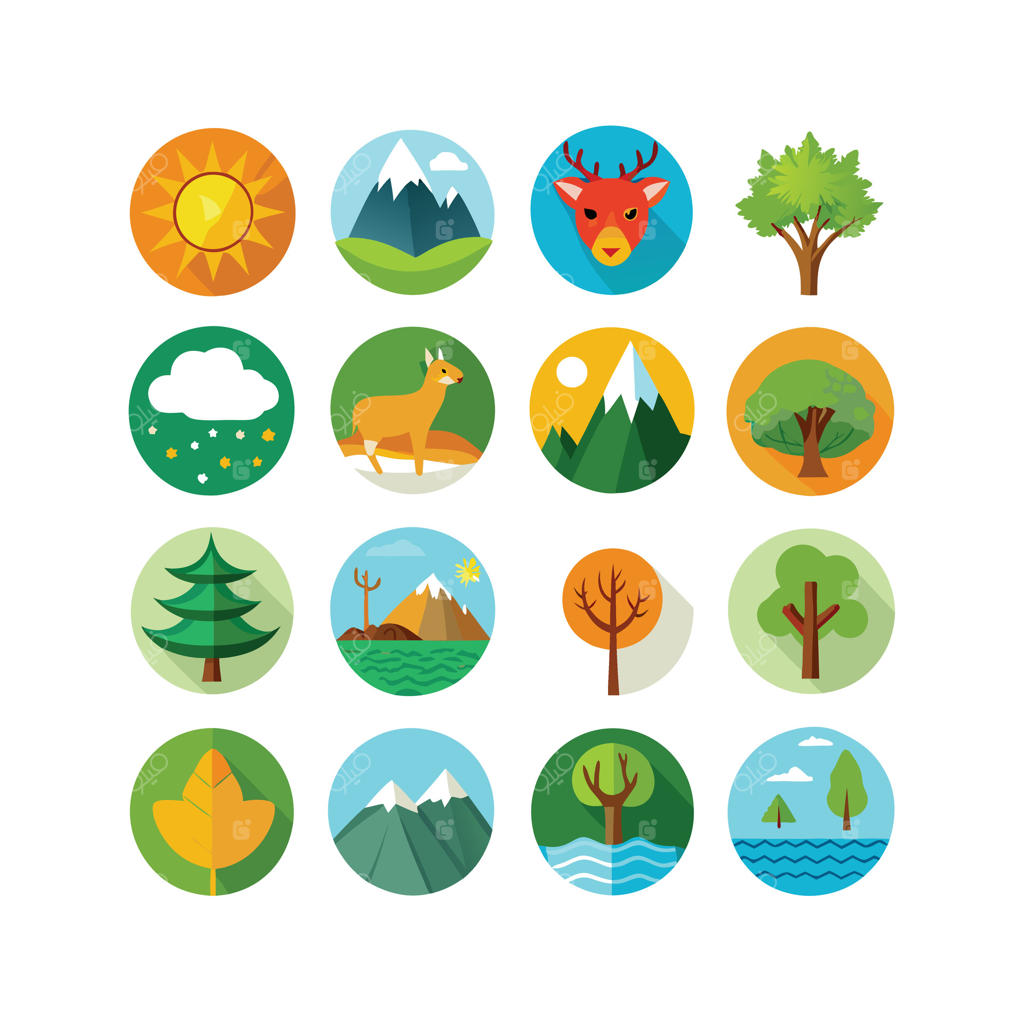 تصویرسازی مجموعه آیکون‌های طبیعت