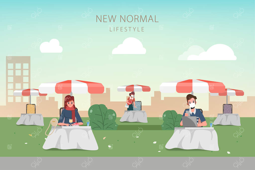 فاصله‌گذاری اجتماعی رعایت شود: ایجاد سایبان برای کافه‌ها و رستوران‌های خیابانی. مفهوم سبک زندگی در شرایط جدید.