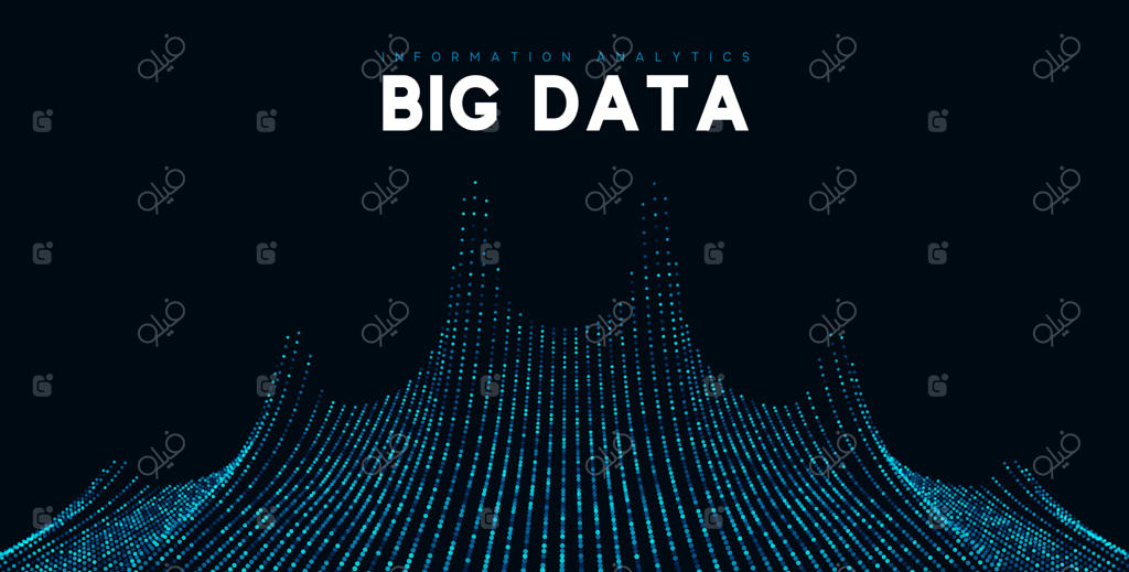 تصویری‌سازی کلان‌داده‌ها: موج فناوری اطلاعات. پس‌زمینه‌ای آینده‌نگر از داده‌های دیجیتال. تصویر برداری وکتور