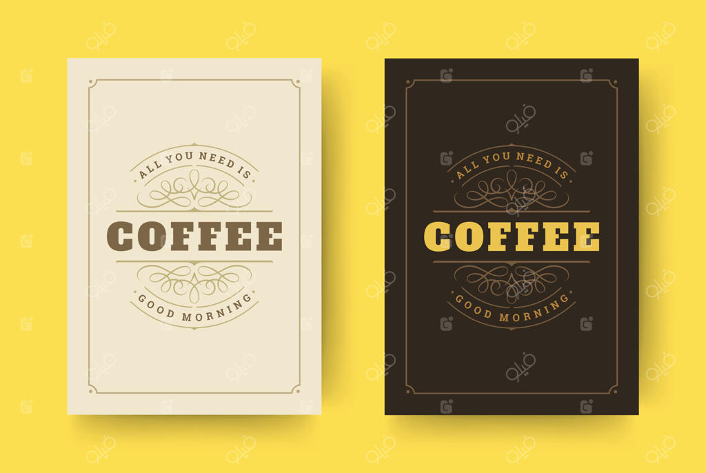 طرح الهام‌بخش نقل قول قهوه به سبک تایپوگرافی کلاسیک.