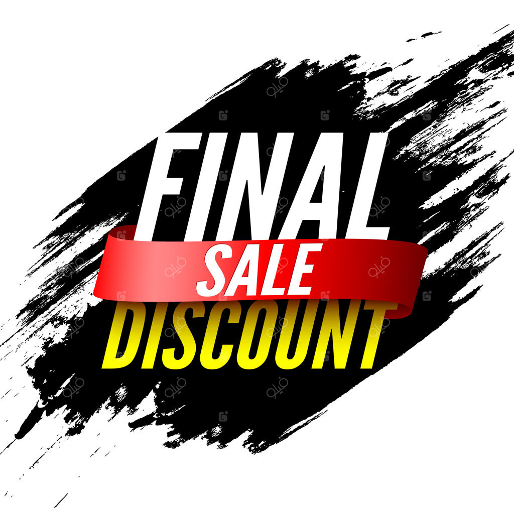 بنر حراج نهایی با روبان قرمز و ضربه‌های قلم مو