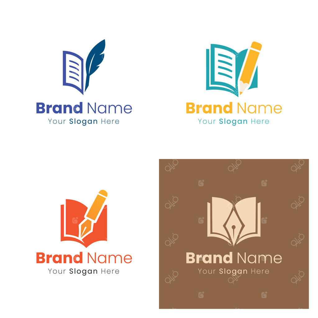 مفاهیم خلاقانه طراحی لوگوی هویت برند با کتاب‌های باز و ابزارهای نوشتن برای کسب‌وکارهای ادبی و آموزشی