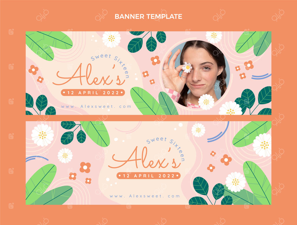 بنرهای افقی دست‌کشیده برای جشن شیرین شانزده سالگی