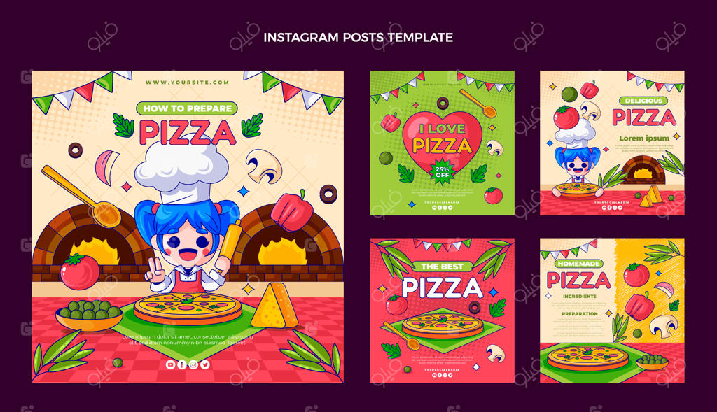 پست‌های اینستاگرامی با طرح دستی و جذاب پیتزا