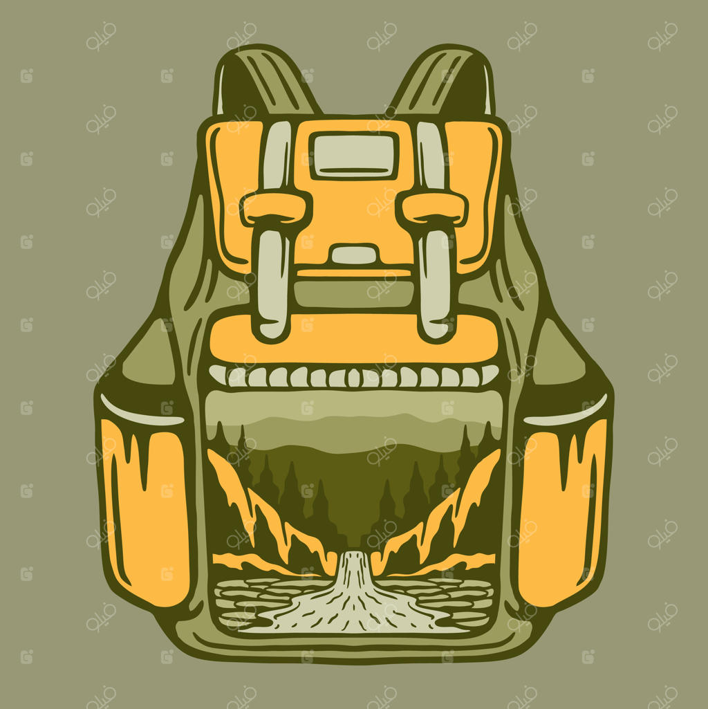 طراحی لوگوی و تصویرگری برای کوله‌پشتی و کوهنوردی در طبیعت