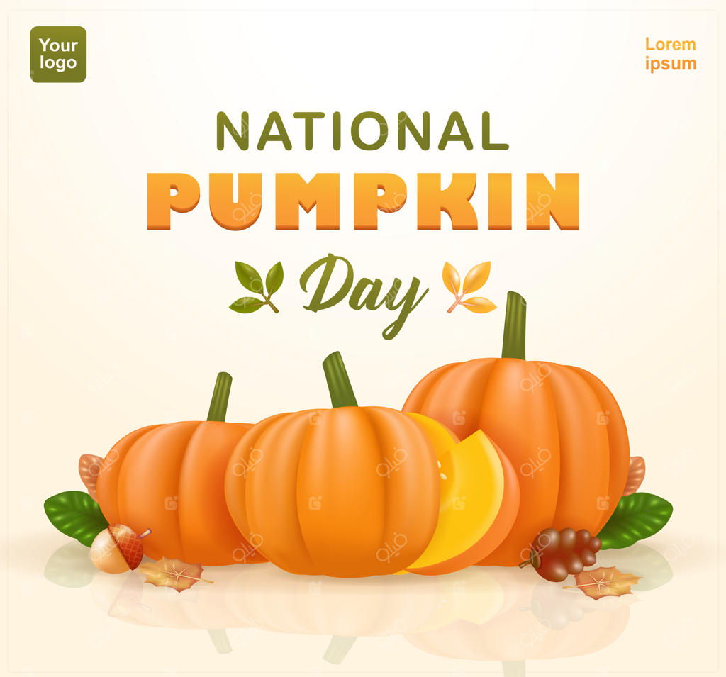 روز ملی کدو تنبل: کدو تنبل در پاییز، طراحی های سه‌بعدی. مناسب برای رویدادها و عناصر طراحی