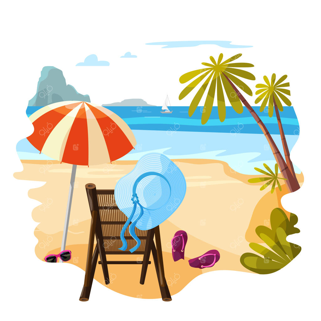 ساحل دریا: آرامش زیر سایه درختان نخل و چتر آفتابی