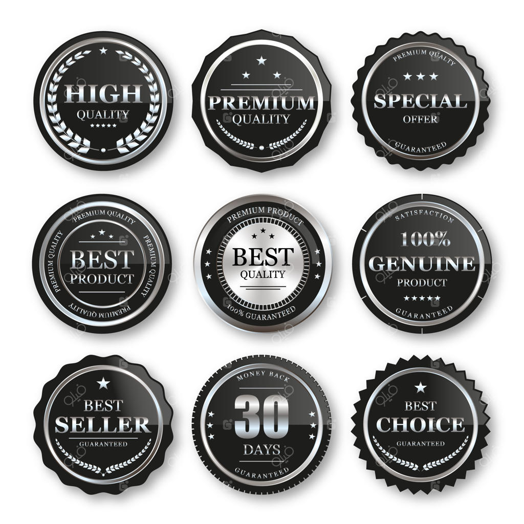 مجموعه نشان‌ها و برچسب‌های نقره‌ای با کیفیت عالی