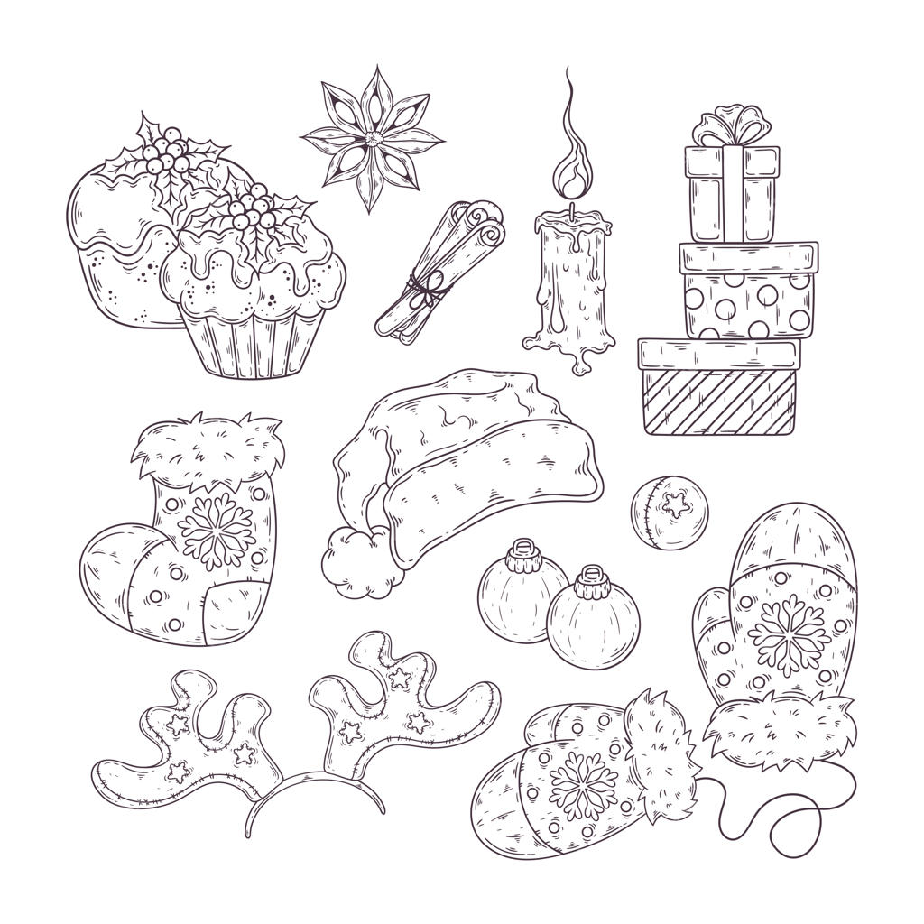 مجموعه عناصر طراحی دستی کریسمس