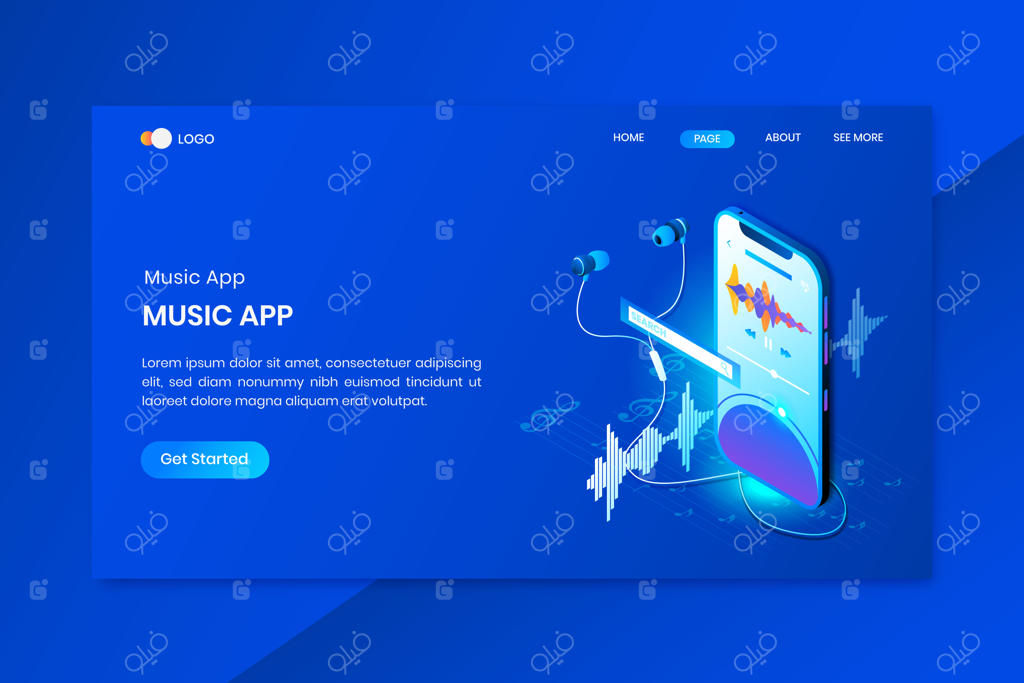 صفحه فرود مفهومی برنامه موسیقی ایزومتریک