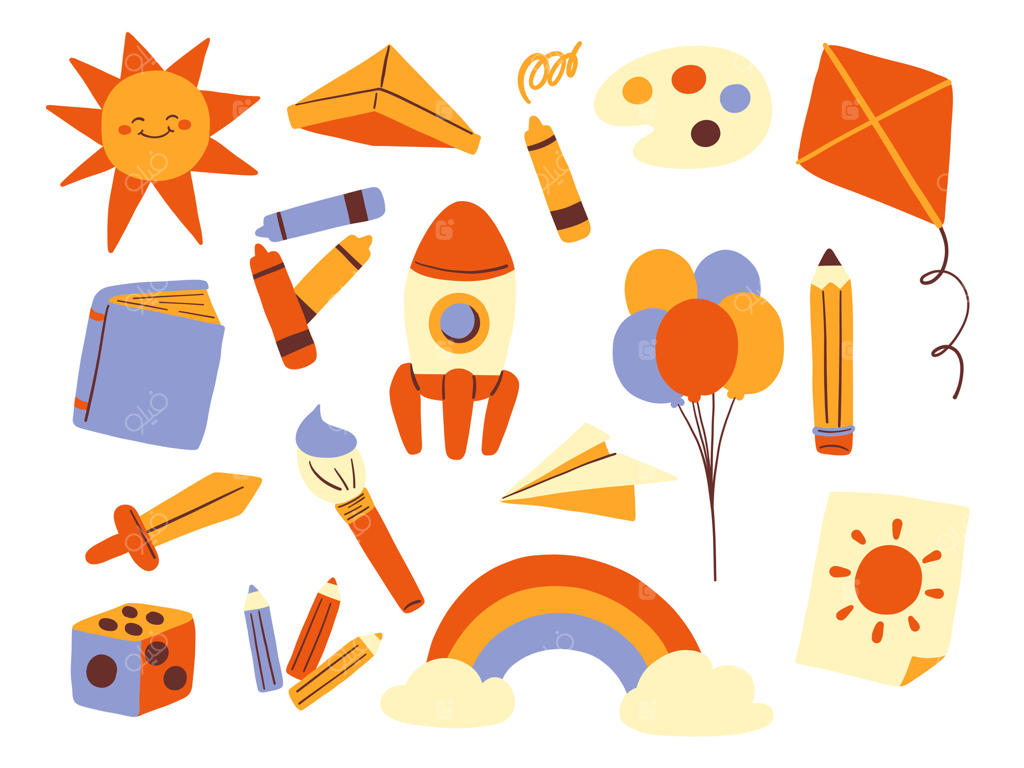 لوازم هنری رنگارنگ و تصاویر بازیگوش