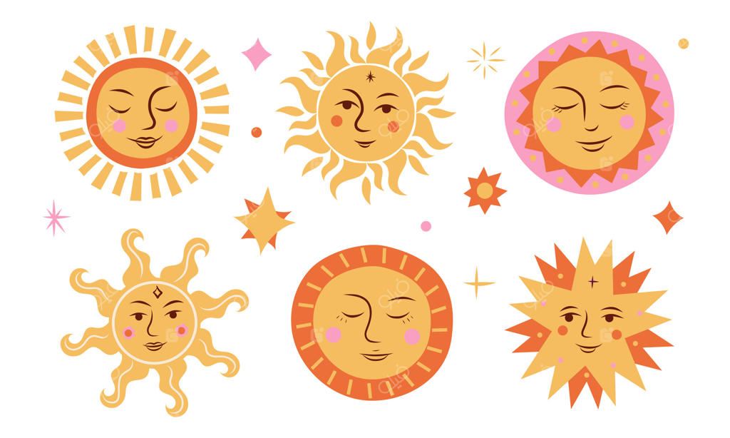 آیکون‌های خورشید پرطراوت برای پروژه‌های خلاقانه - وکتور حرفه‌ای