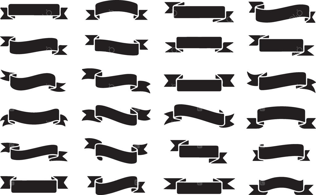 مجموعه‌ای از طرح‌های ربان‌ سیاه و سفید: تنوعی از تزئینات برای پروژه‌های گرافیکی و دیجیتال