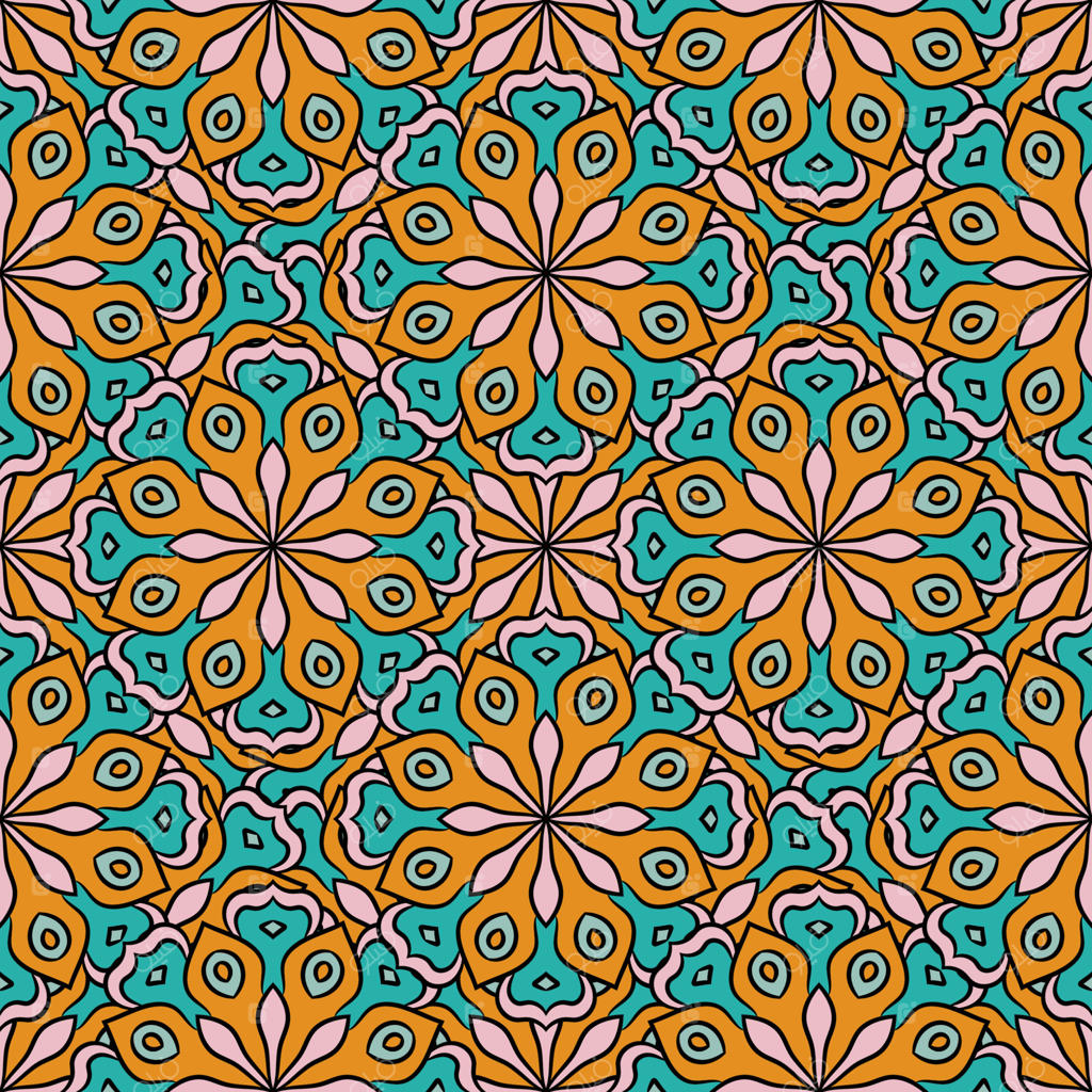الگوی یکپارچه و انتزاعی با گل ماندالا. موزاییک، کاشی، خال‌خال. پس‌زمینه‌ گلدار.