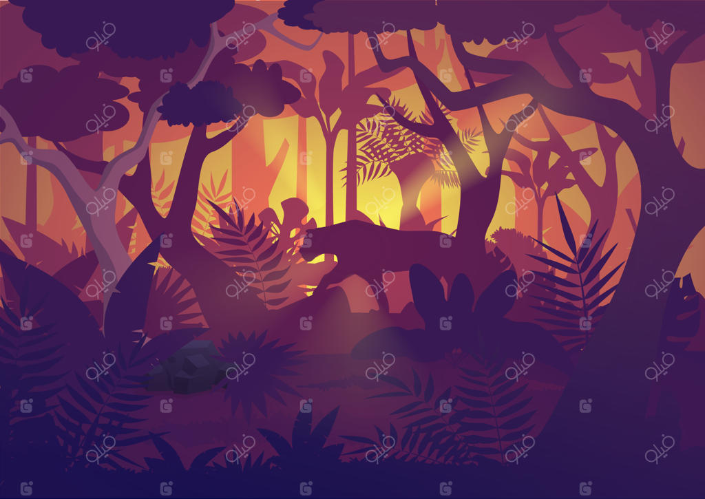 پس‌زمینه‌ای با کیفیت از جنگل‌های بارانی استوایی با حضور ببر جگوار.