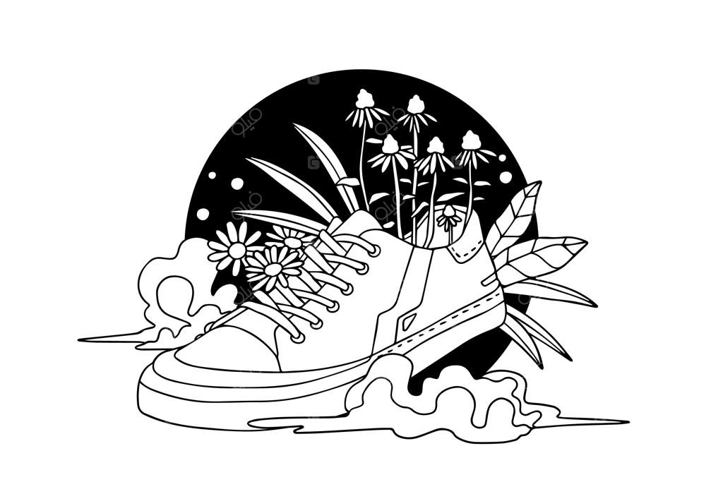 نقاشی کفش کتانی دستی با طرح گل‌ها