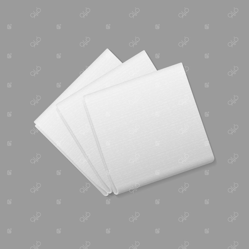 دستمال‌ سفره‌ چهارگوش سفید از بالا بر روی زمینه. چیدمان میز