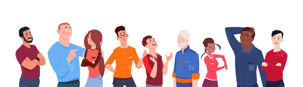 گروهی از افراد با نژادهای مختلف و سنین متفاوت - بنر افقی روی پس‌زمینه‌ سفید