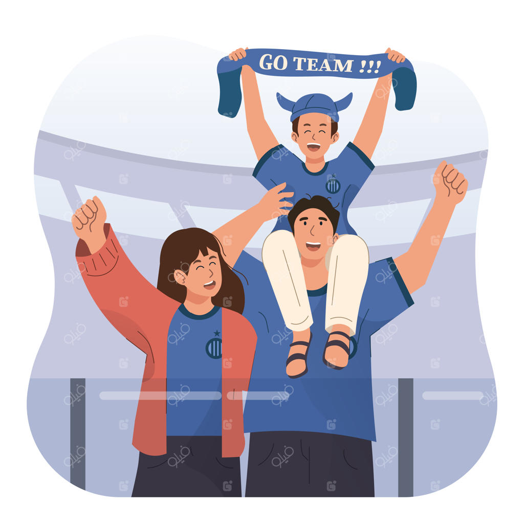 خانواده خوشحال در حال تماشای بازی فوتبال در استادیوم