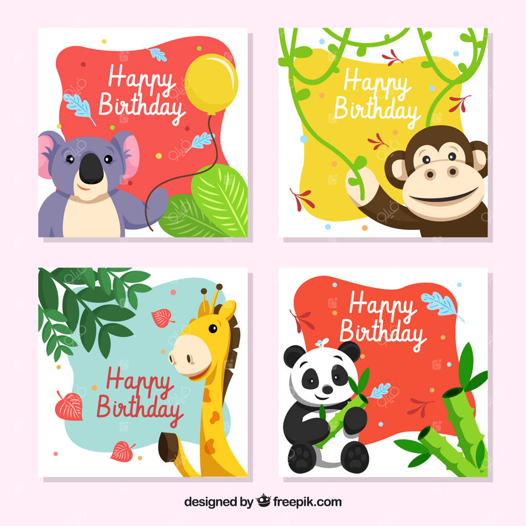 مجموعه کارت تولد با حیوانات خندان