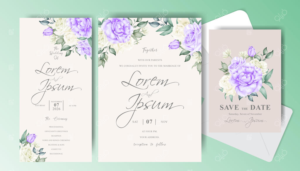 قالب کارت دعوت عروسی با طرح گل های شیک و زیبا