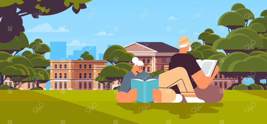 کتاب خواندن زوج سالمند در پارک شهر؛ گذراندن وقت با هم و لذت بردن از آرامش دوران بازنشستگی