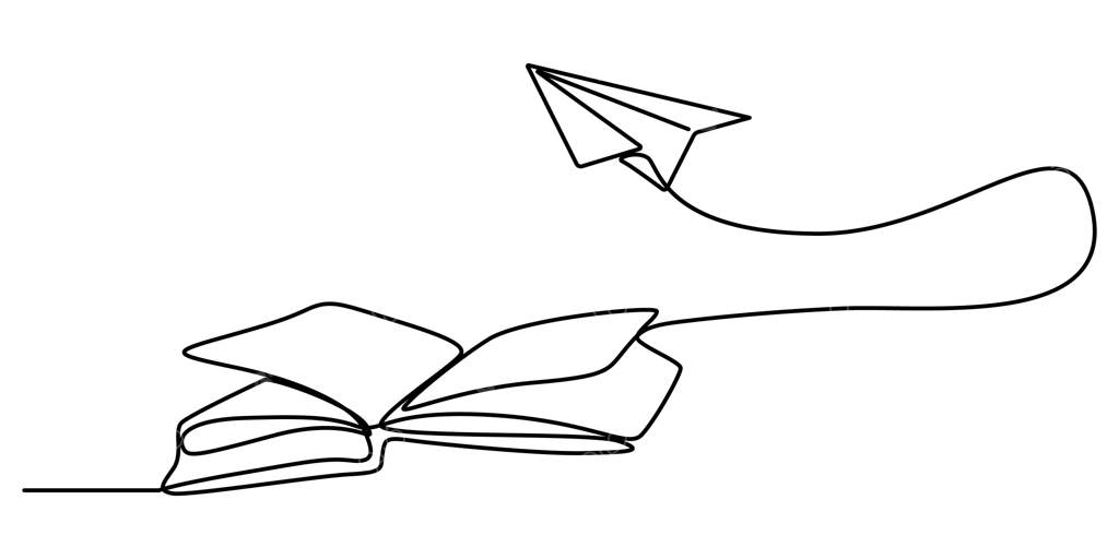 کتاب با هواپیمای کاغذی پرنده - نماد آموزشی خطی وکتور