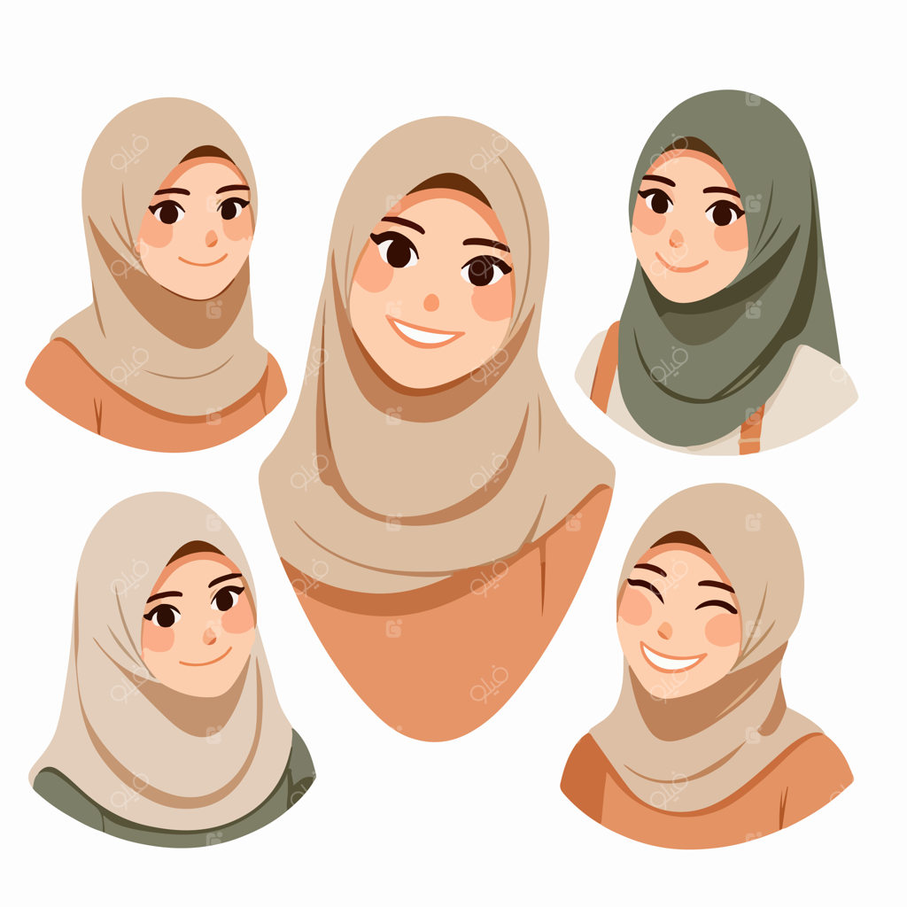 کاراکتر زن مسلمان شاد با طراحی تخت و ساده