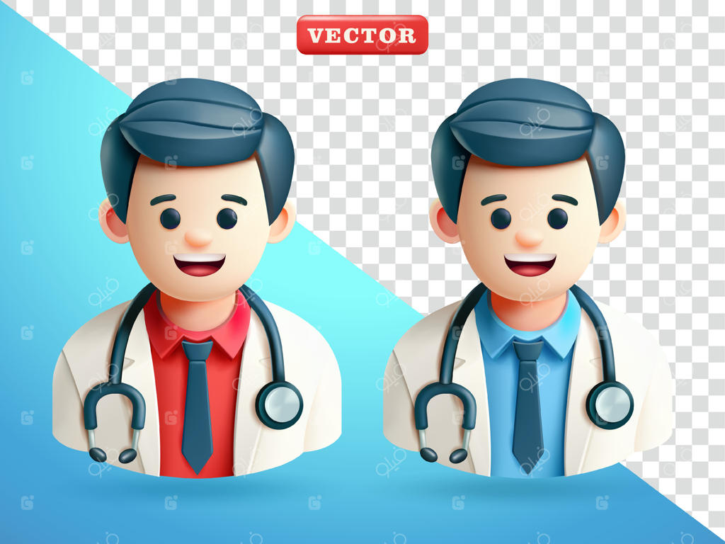 پزشک مرد با گوشی پزشکی به دور گردن در طراحی سه‌بعدی — مناسب برای سلامتی، تجارت و عناصر طراحی