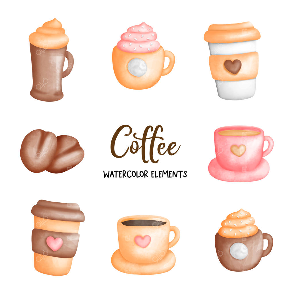 عنصر فنجان قهوه با طراحی آبرنگی