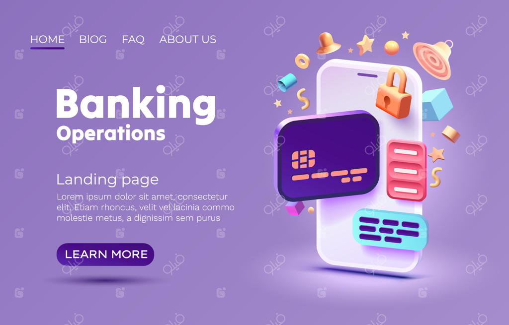 صفحه فرود برنامه وب عملیات بانکداری تلفنی به صورت وکتور