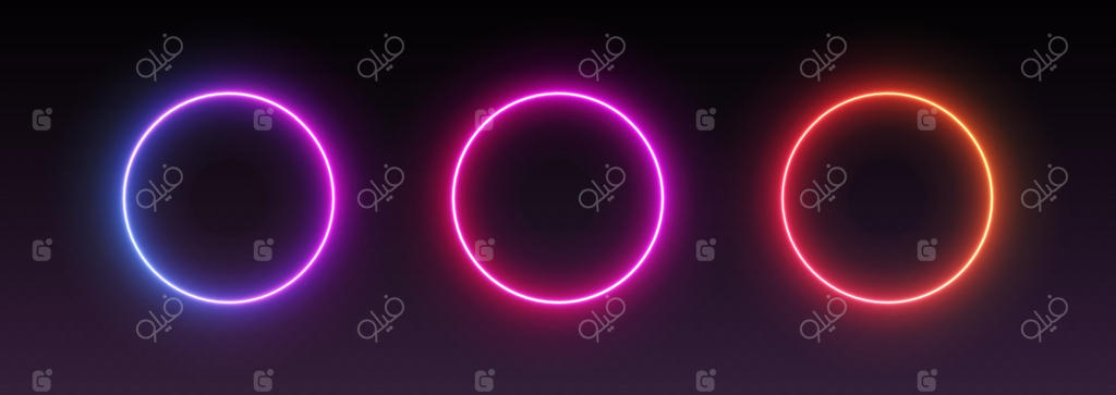 قاب‌های دایره‌ای نئون، حاشیه‌های گرد درخشان، عناصر رابط کاربری جداشده. قاب‌های آواتار آینده‌نگر برای رابط بازی