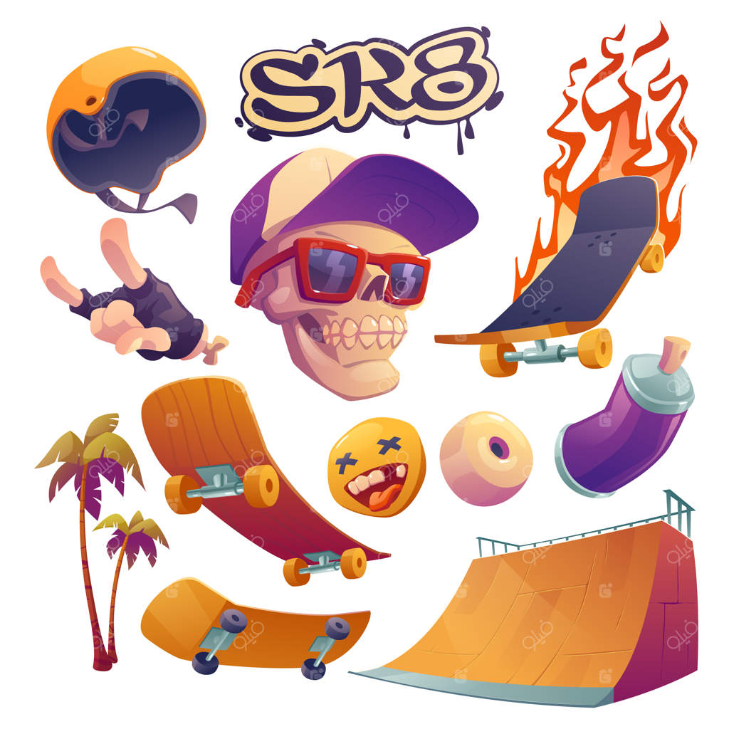 مجموعه عناصر اسکیت بورد کارتونی