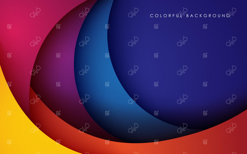 پس‌زمینه انتزاعی و رنگارنگ با لایه‌های کاغذی متداخل و گرادینت قرمز، نارنجی، سبز، بنفش و زرد – وکتور EPS10