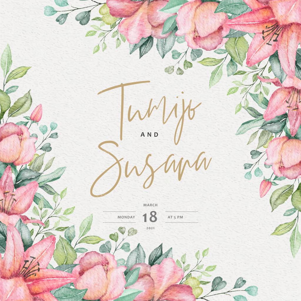 کارت عروسی گل‌دار با رنگ‌آبرنگی