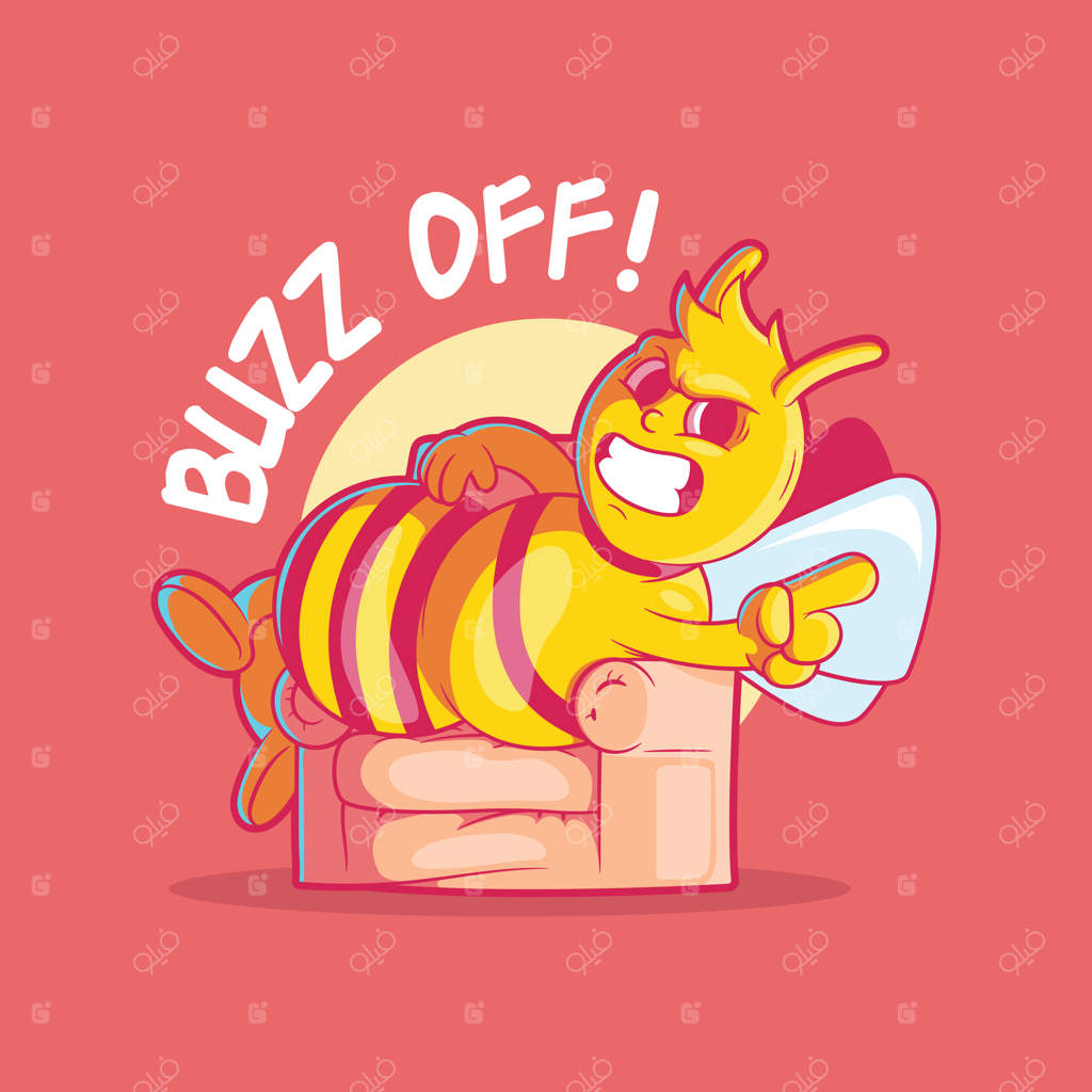 تصویر وکتور زنبور عصبانی نشسته روی مبل - طراحی بانمک برای لوگوی نمادین
