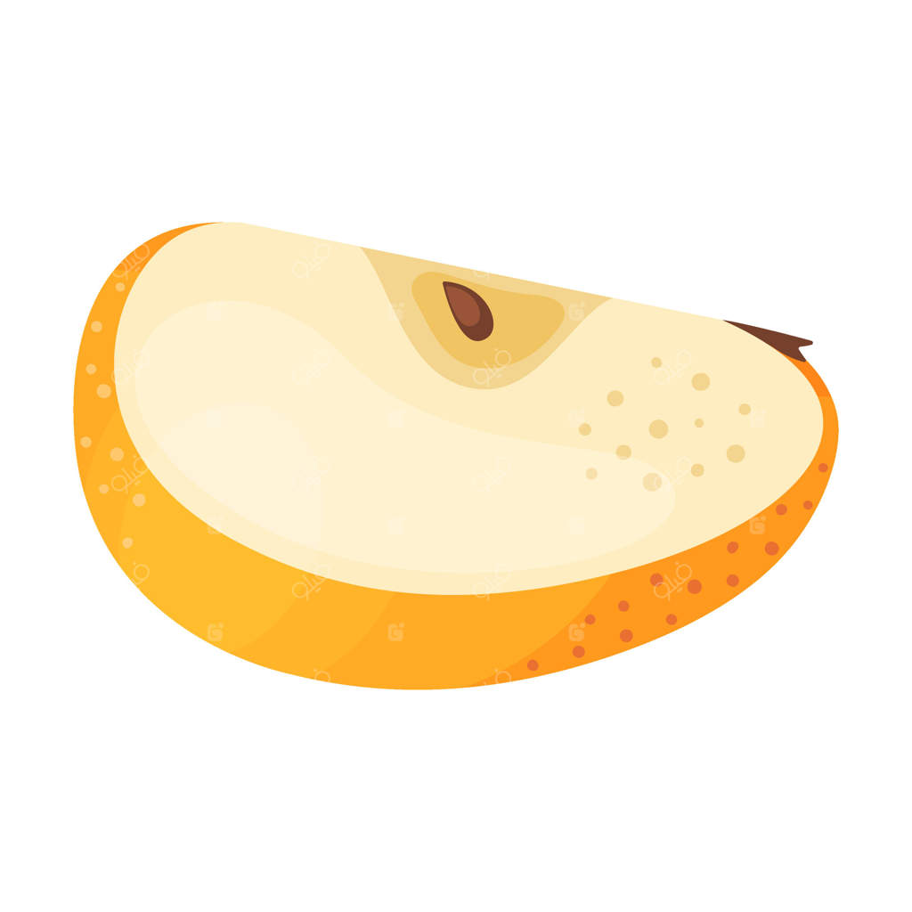 برش سیب زرد رسیده، میوه تازه باغ. کلیپ آرت مواد غذایی دست‌کشیده. برش سیب زرد تازه، به سبک تخت بر روی پس‌زمینه شفاف. تصویر سیب طلایی دلشس