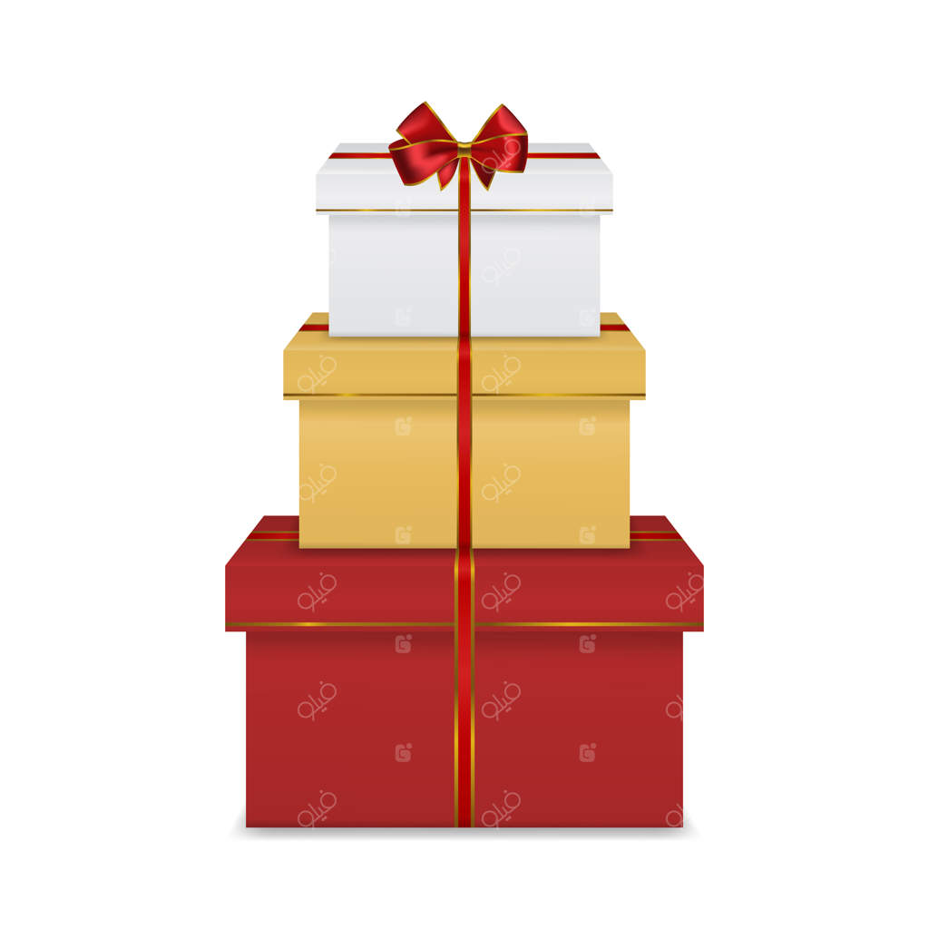 انباشتی از جعبه‌های هدیه سفید با روبان و پاپیون