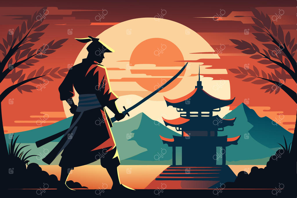 مردی با لباس سنتی و شمشیر در دست