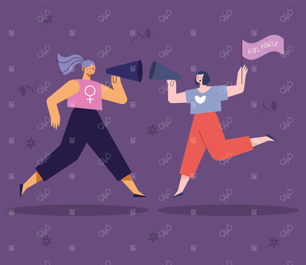 زنان با پرچم و بلندگو