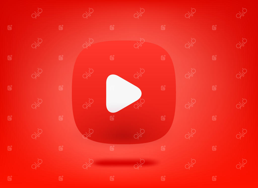 دکمه پخش قرمز روی پس‌زمینه قرمز، تصویرسازی وکتور سه‌بعدی