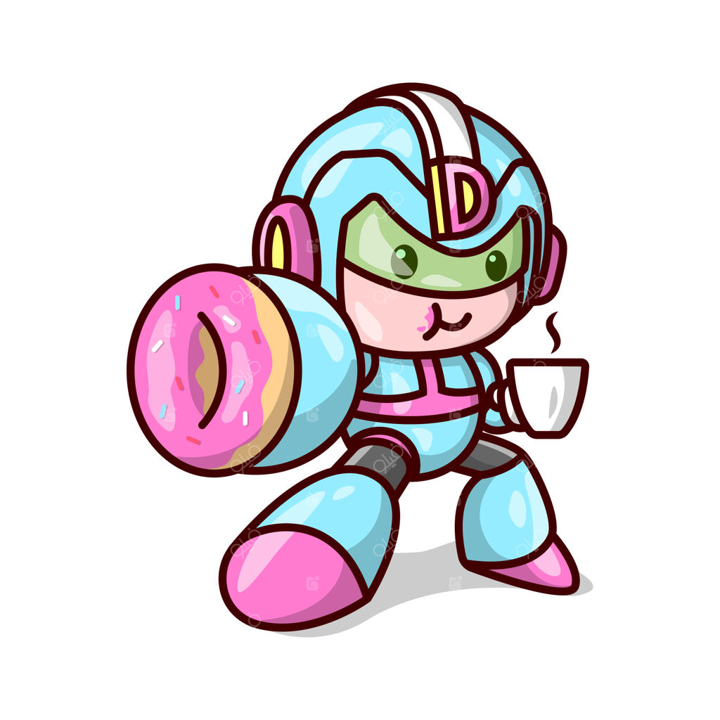 آدم دوناتی بامزه با لباسش و یک فنجان قهوه در دست