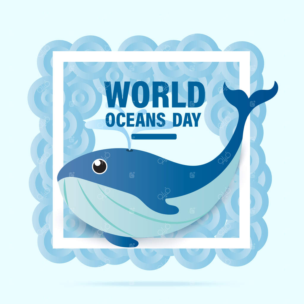 روز جهانی اقیانوس‌ها؛ پوستر هنری نجات حیات دریایی شامل تصویر نهنگ آبی و طراحی گرافیکی