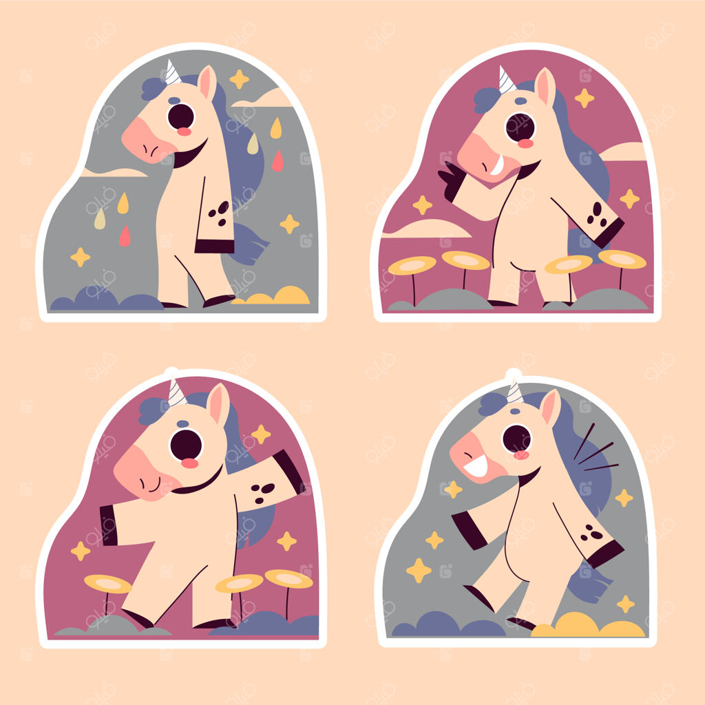 مجموعه برچسب اسب تک‌شاخ ساده