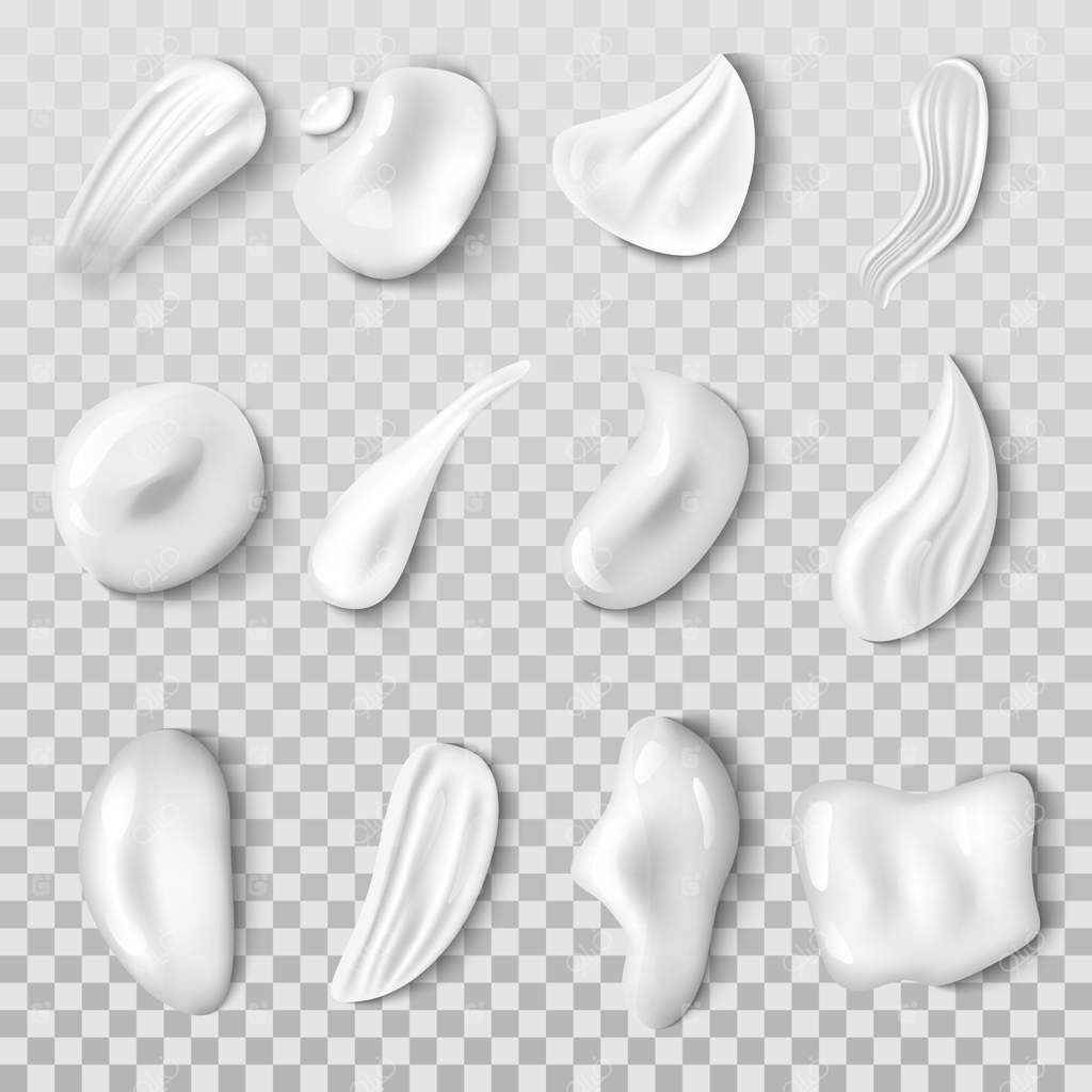 مجموعه‌ای از ضربه‌های کرم روی پس‌زمینه شفاف.