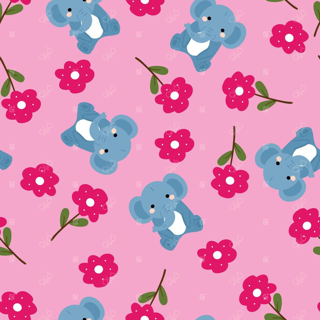 پترن فیل گلدار بامزه برای دکوراسیون کودکانه - وکتور حرفه‌ای